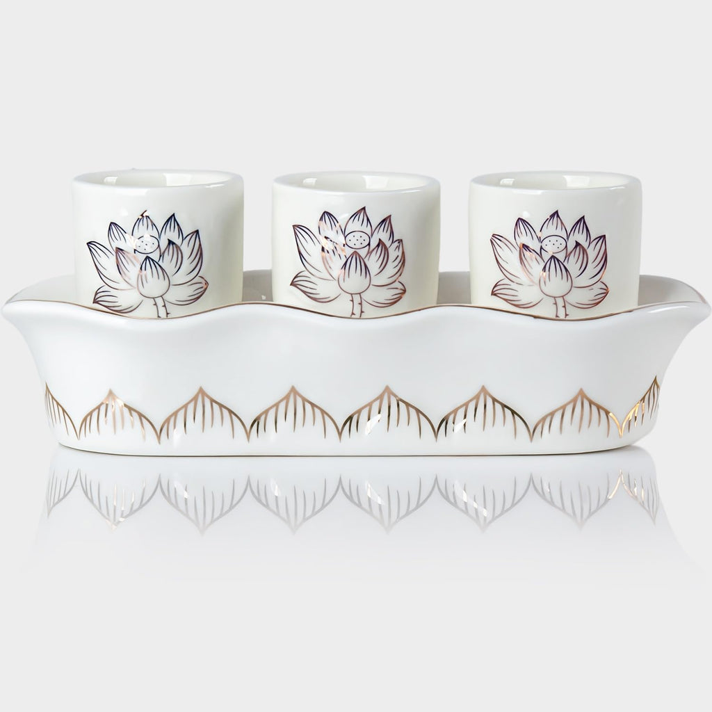QINLANG White Buddhist 3 Altar Cups Set, Buddha Water Cup Set of 3, Ceramic Holy Water Offering Cups for Altar