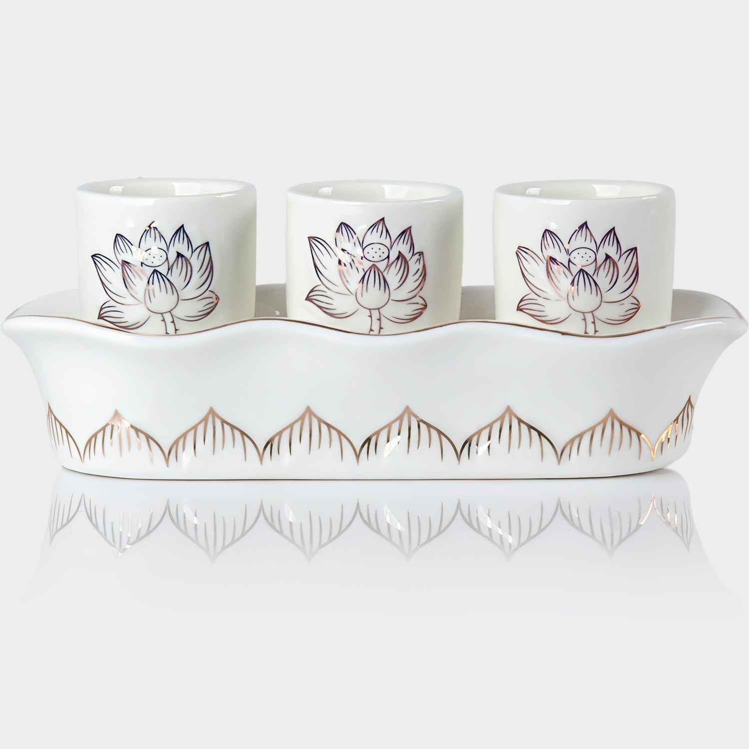 QINLANG White Buddhist 3 Altar Cups Set, Buddha Water Cup Set of 3, Ceramic Holy Water Offering Cups for Altar