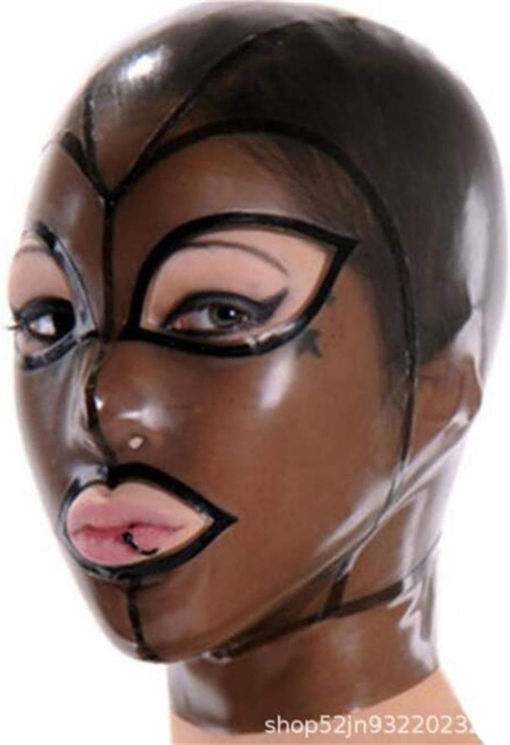 Latex Head Cover Sexy Latex Head Face Hood Rubber HeadMask Back Zipper for Cosplay Party Club Wear (M)
