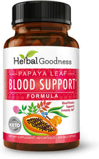 Herbal Goodness Papaya Leaf Blood Support Capsules - Platelet & Bone Marrow Health, Immunity Support & Blood Cleanse - 60/450mg Veggie Capsules (1 Bottle)