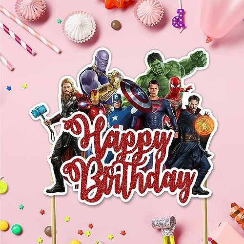 Superhero Happy Birthday Cake Topper – Comic Theme Party Decorations | Perfect for Men & Adults Celebrations | Ideal for Cakes, Cupcakes & Party Décor