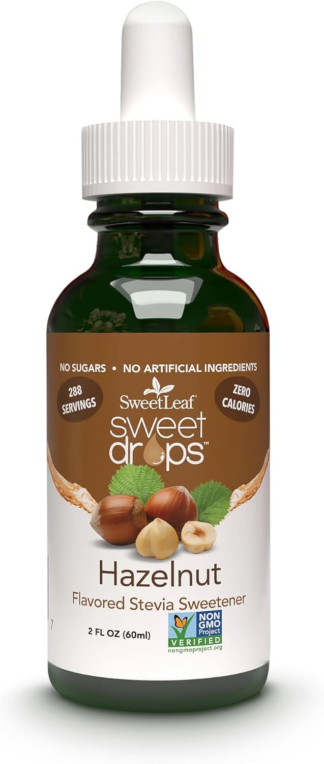 SweetLeaf Sweet Drops - Flavored Stevia Liquid Sweetener, Organic Stevia Extract, Zero Calories, Gluten Free, Keto Friendly, Non GMO, Natural Flavor, Sugar Alternative - Hazelnut, 2 Fl Oz (Pack of 1)