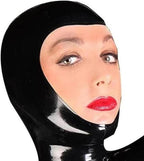 Black Latex Hood Back Zipper Open Face for Catsuit Rubber Mask Club Party Wear