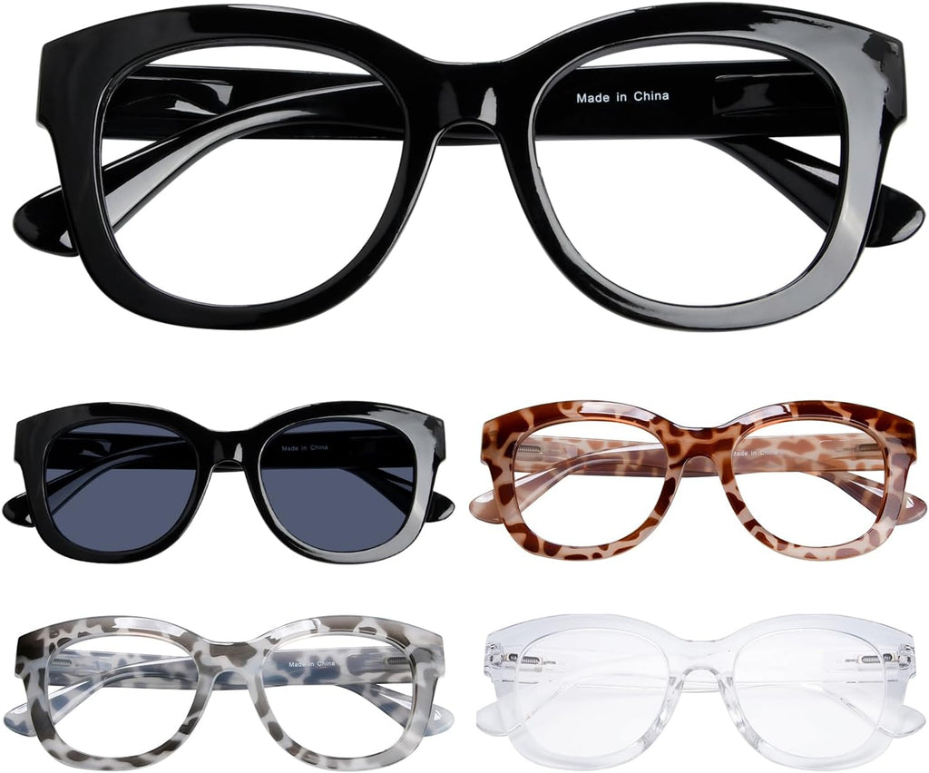 Eyekepper 5 Pack Oversized Reading Glasses - Retro Readers for Women Include Sunshine Readers +0.50