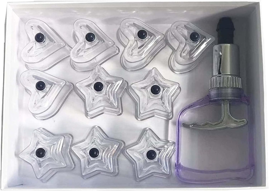 10Pcs Heart and Star Shaped Cupping Cups 1 Cupping Gun Plastic Vacuum Cupping Therapy Set Cupping Kit Massager with Box