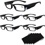 Reading Glasses Bright LED Readers with Lights Reading Glasses Lighted Magnifier Nighttime Reader Compact Full Frame Eyewear Clear Vision Unisex Clear Vision Lighted Eye Glasses,5PCS (Black, +200)