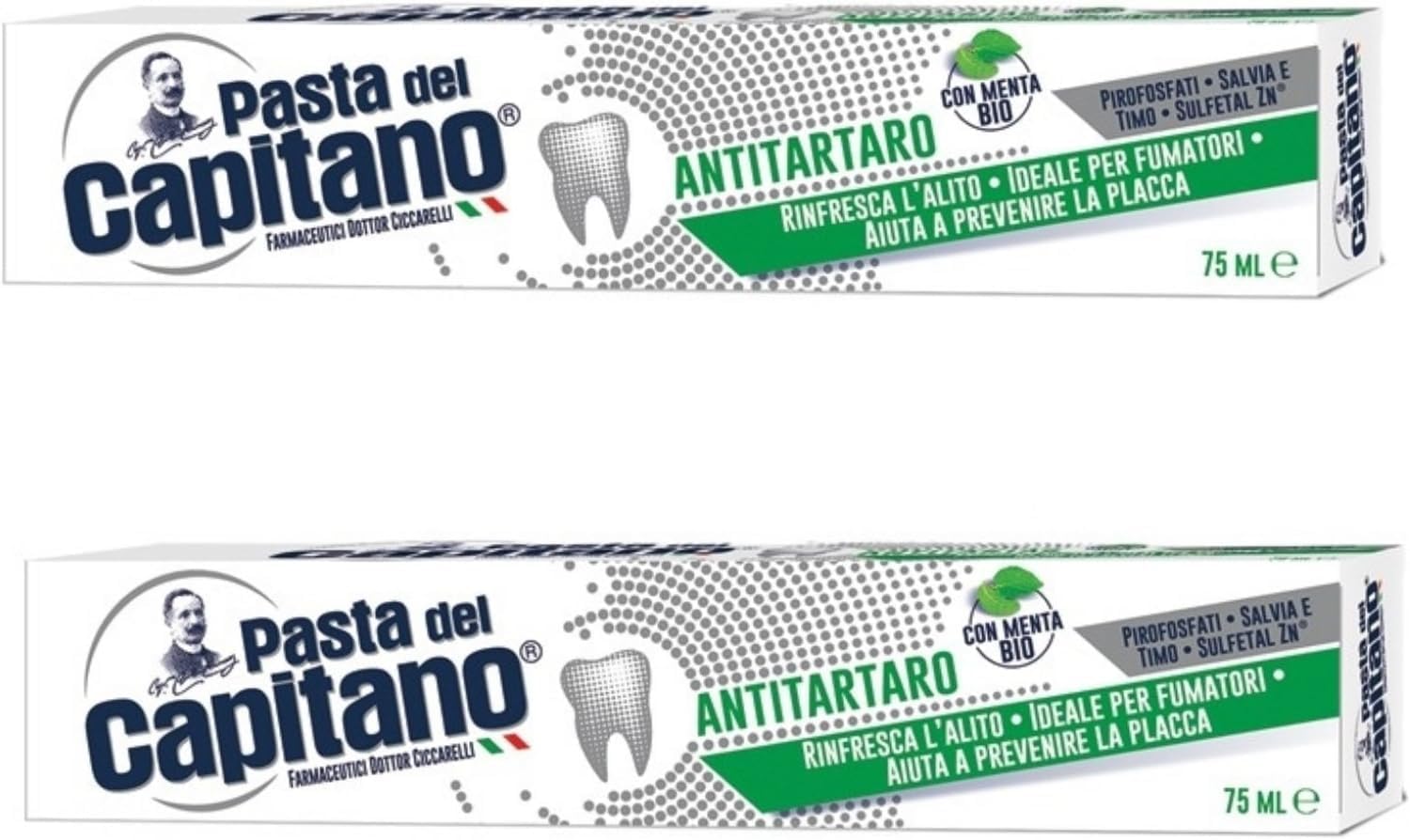 Pasta del Capitano Anti-Tartar Toothpaste 75ml * 2.5 Fluid Ounces (75ml) Tubes, pack of 2