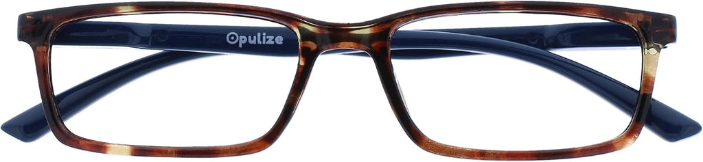 OPULIZE SEE Blue Light Blocking Glasses for Women and Men, Narrow Frame, Spring Hinges, Anti-Reflective Computer Glasses, Brown Blue Arm (Pack of 1)