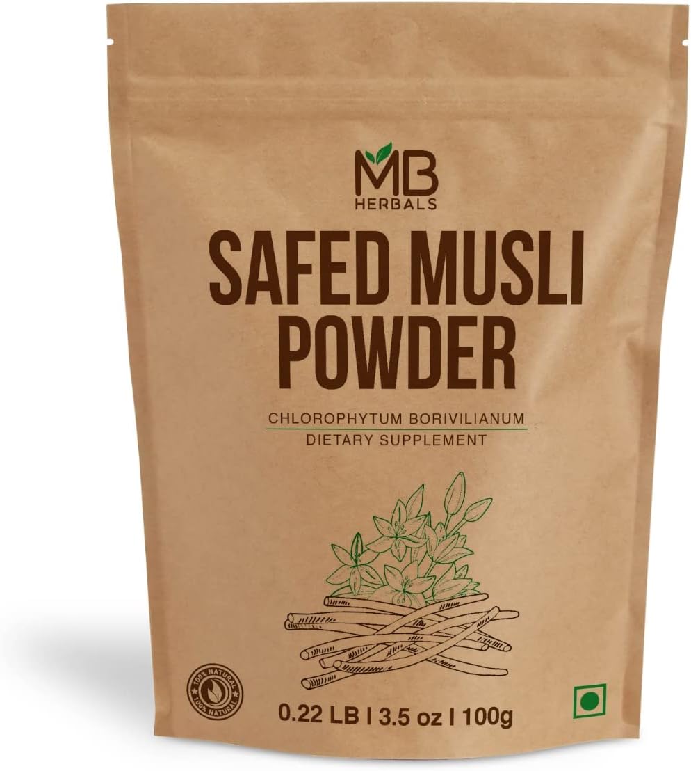 MB Herbals Pure Safed Musli Powder 100 Gram | 3.5 oz Chlorophytum borivilianum | White Musli | Svet Musli Powder