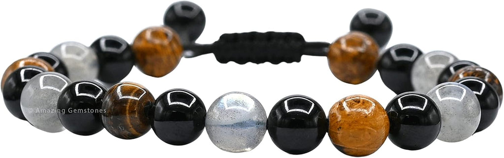 Amazing Gemstone Mood Bracelets for Kids Women Men Manifestation - Labradorite Mariyam Jasper Black Tourmaline Bracelet Set for Men Women Healing Calming Anxiety Stress Relief Gifts (Adjustable)