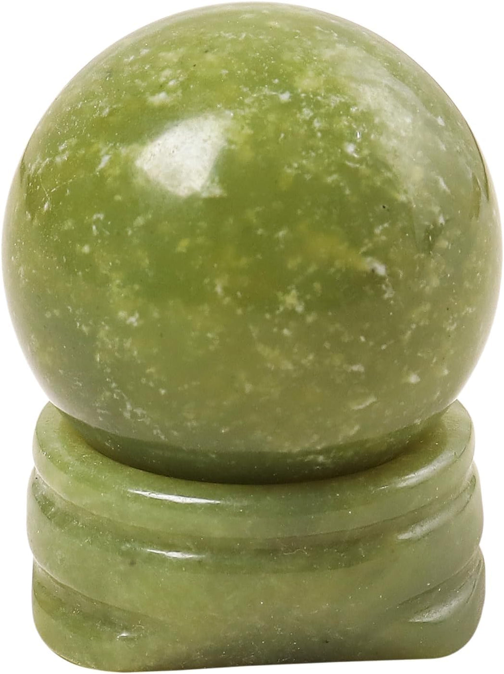 Natural Green Jade Ball with Stone Stand, Healing Crystal Sphere for Home Fengshui Yoga Meditation, Reiki Energy Balancing 1.18”(30mm)