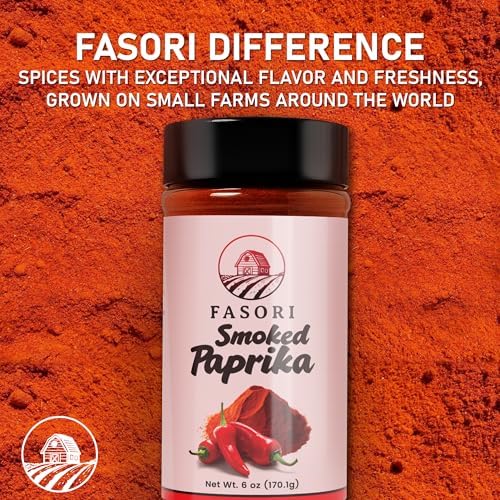Fasori Smoked Paprika Powder 6 oz (170 g) – Oak Wood Smoked Paprika Spice, Bold Smoky Flavor, Perfect for Cooking, BBQ & Grilling