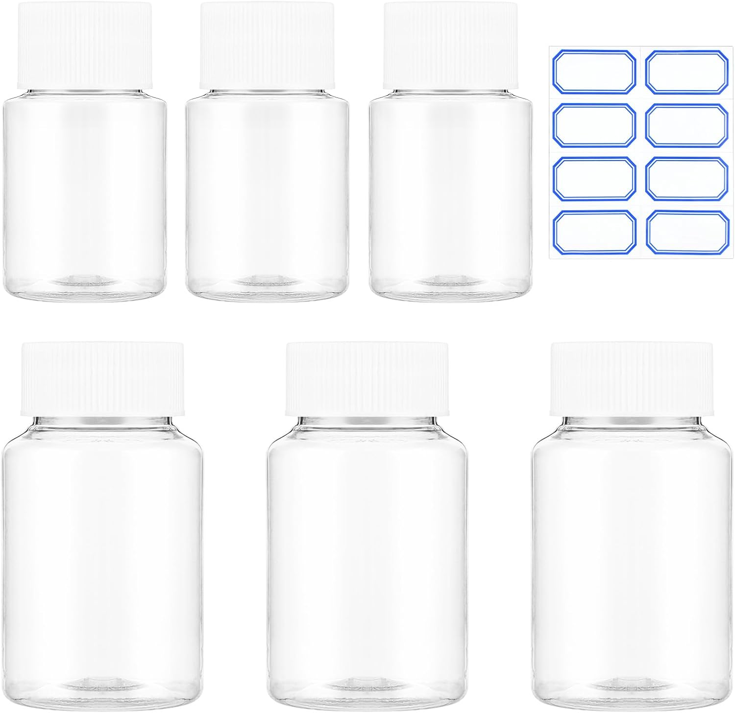 6 Pcs Clear Pill Bottle 30ml/80ml Plastic Medicine Containers Sample Jar with Caps Refillable Tablet Storage Holder Empty Reagent Chemical Organizers Small Travel Pill Cases for Liquid Solid