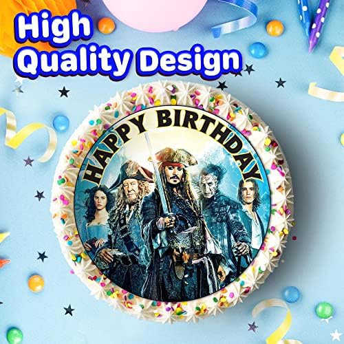 7.5 Inch Pirate Adventure Cake Topper – Round Edible Birthday Cake Decorations, Happy Birthday Cake