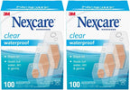 Nexcare Waterproof Clear Bandages, Covers and Protects, 360 Degree Seal Around The Pad Offers Exceptional Protection Against Water, Dirt, and Germs, Assorted Sizes, 100 Count, 2 Pack