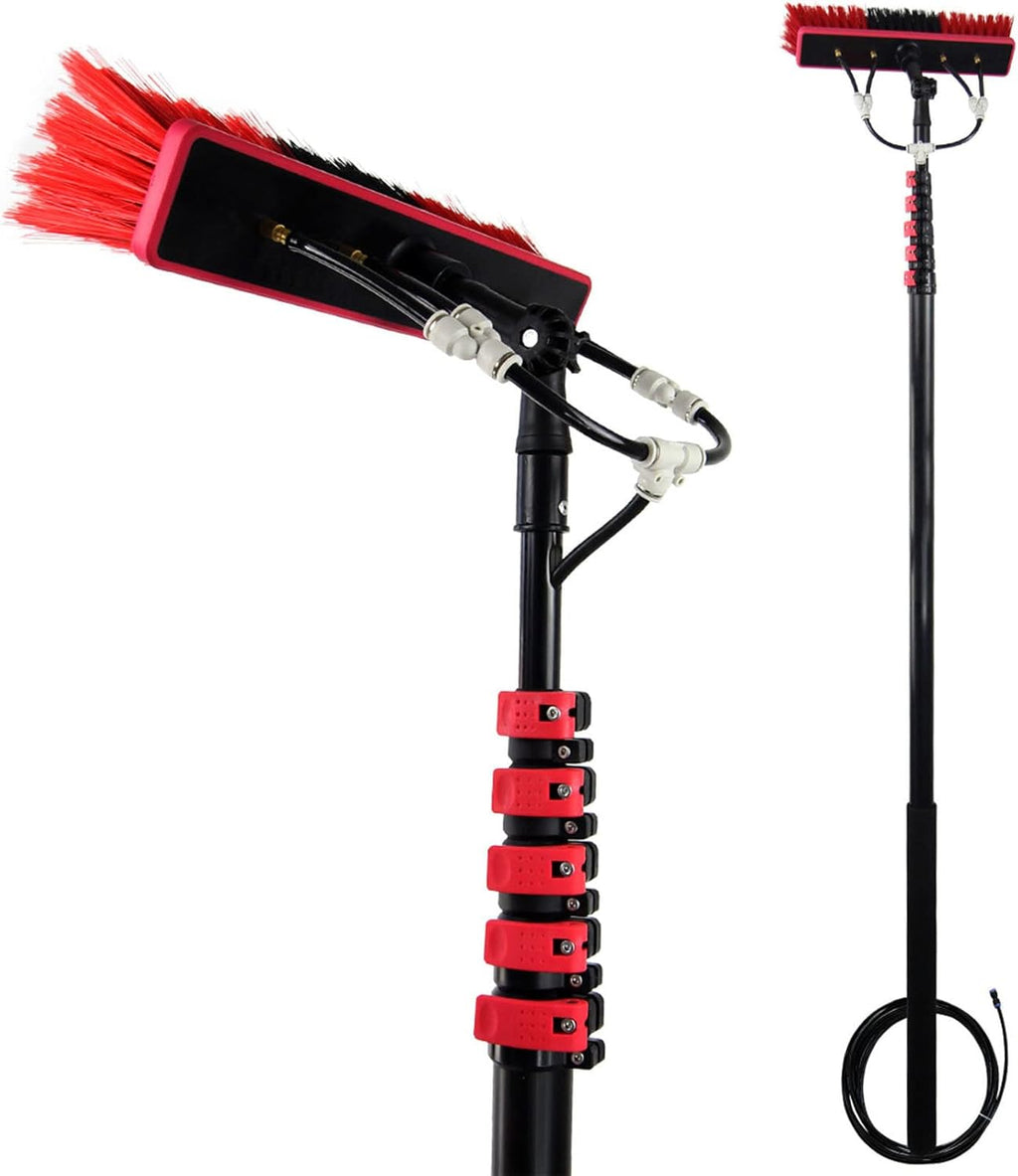ANUU Water Fed Pole Kit, Telescopic Extension Pole Cleaning Kit Aluminum Outdoor Window Cleaner w/Hose, Cleaning and Washing Tool for Window Glass, Solar Panel,30cmbrush-12FT/3.6M
