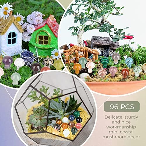 Nuanchu 96 Pieces Mushroom Crystal Gemstone Trinkets Mini Decor Sculpture Carved Natural Little Mushroom Crystal Stones Accessories for Witchcraft Home Garden Miniature Decor Meditation