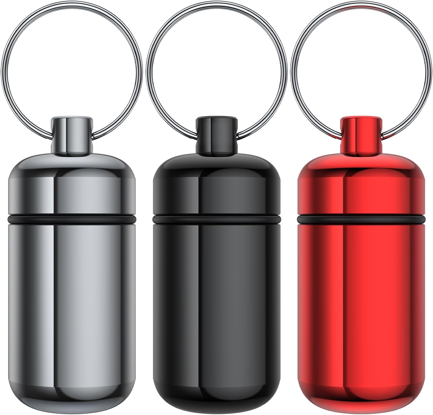 Urekt 3 Pack Small Pill Box, Airtight Aluminum Alloy Pill Organizer Travel Pill Case for Purse Portable Medicine Box Bottle for Medication, Fish Oil, Supplements Storage