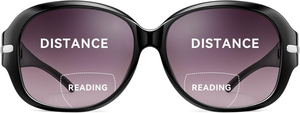 JM Classic Bifocal Reading Sunglasses for Women Vintage Reader Glasses Outdoor UV Protection Black +1.75