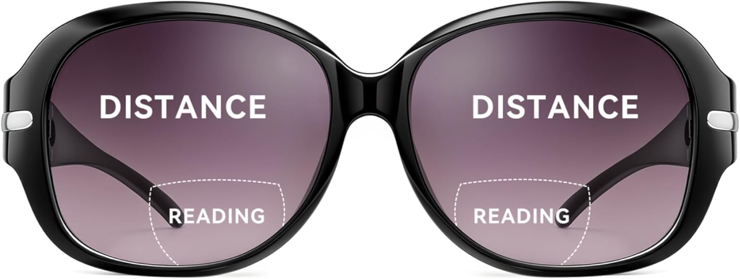 JM Classic Bifocal Reading Sunglasses for Women Vintage Reader Glasses Outdoor UV Protection Black +2.25