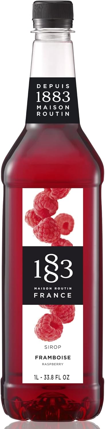1883 Raspberry Syrup for Drinks, Made in France, 1 Liter Plastic Bottle