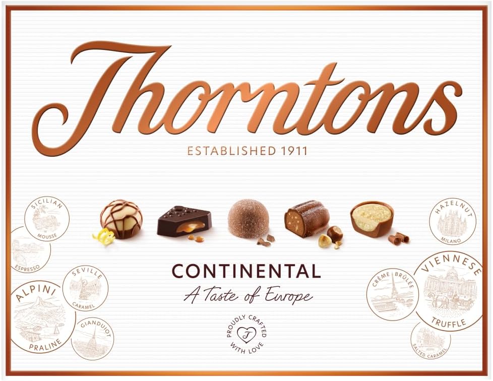 Thorntons Continental Chocolate Gift, Perfect for Sharing, Gifts for Women and Men, Unique Flavours Milk, White, Dark Chocolate, 264g