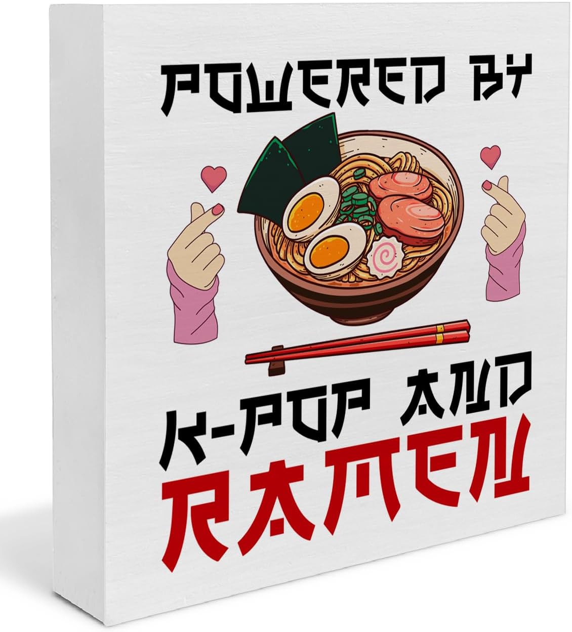 Kpop Ramen Decor, Powered by K-pop and Ramen Wooden Box Sign Decorations, Kpop Merch Gifts for Teen Girls, K-pop Lovers Gifts