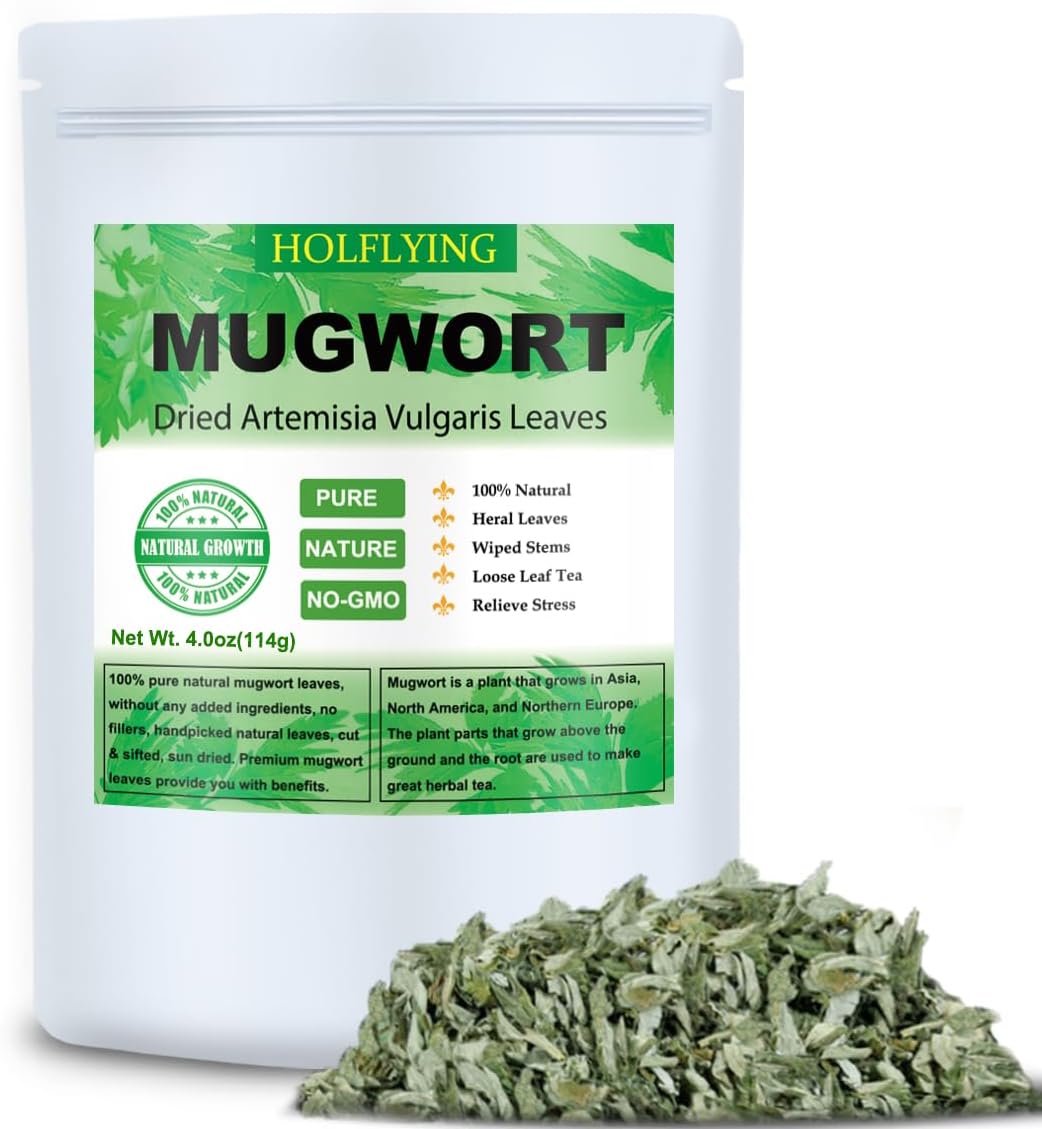 Dried Mugwort Leaves, 4oz(114g), Natural Artemisia Vulgaris Herb Loose Leaves, 100% Natural Mugwort Tea, No Gmo