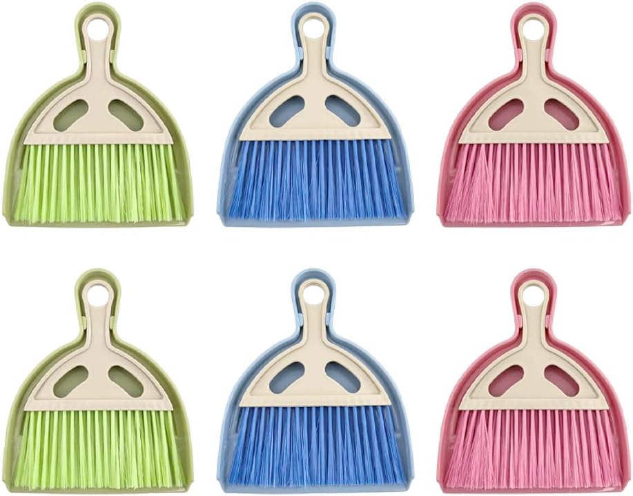 6 Pack Mini Dustpan and Brush Set - Small Whisk Broom with Handle, Nesting Tiny Cleaning Broom & Dust Pan, Handheld Cleaner for Table, Desk, Keyboard, Cars & Pet Nests