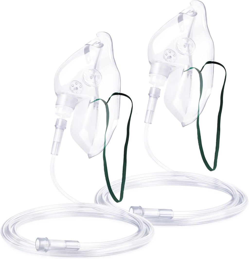 ANSNF 2 Pack Oxygen Mask for Face Adult with 6.6' Tube & Adjustable Elastic Strap - Size L (Clear) - NO CUP
