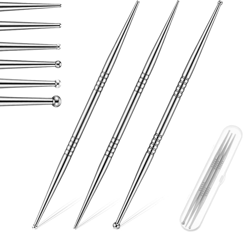 3 Pcs Acupuncture Pen Dual Head Facial Reflexology Massage Tool Portable Stainless Steel Manual Deep Tissue Tool Ear Acupressure Body Point Probe Pen for Relaxing Full Body