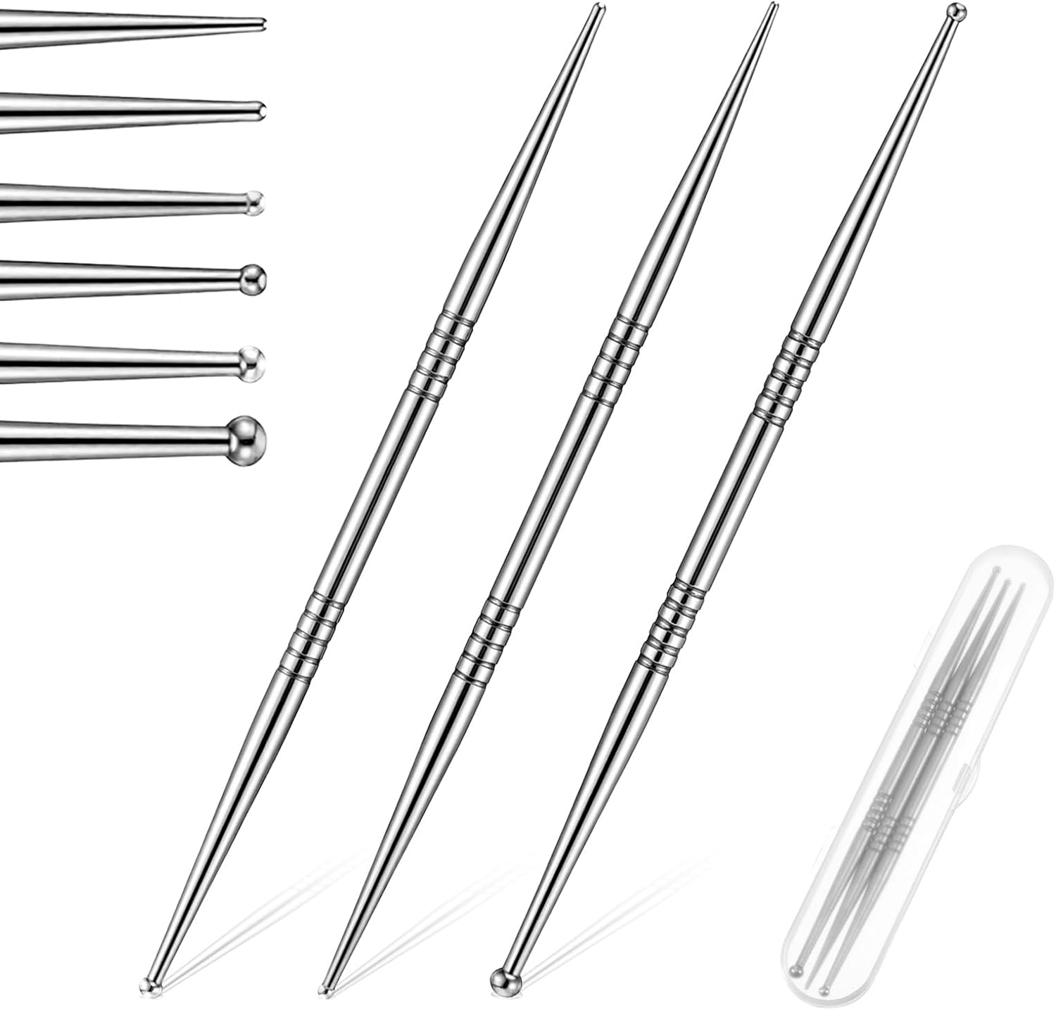 3 Pcs Acupuncture Pen Dual Head Facial Reflexology Massage Tool Portable Stainless Steel Manual Deep Tissue Tool Ear Acupressure Body Point Probe Pen for Relaxing Full Body