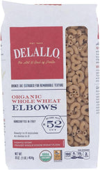 DeLallo, Elbows No. 52, 100% Organic Whole Wheat Pasta, 16 oz (454 g)(Pack of 3)