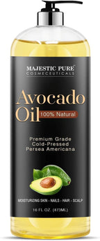 Majestic Pure Avocado Oil - 100% Pure & Natural - Premium Grade, Cold-Pressed, Hexane-Free Carrier Oil for Skin, Hair and Body - Moisturizing Skin, Hair and Scalp - 16 Fl Oz