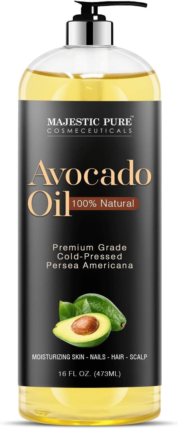 Majestic Pure Avocado Oil - 100% Pure & Natural - Premium Grade, Cold-Pressed, Hexane-Free Carrier Oil for Skin, Hair and Body - Moisturizing Skin, Hair and Scalp - 16 Fl Oz