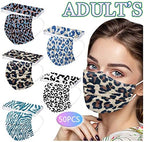50 Pack Leopard Disposable Face Mask for Adults, Fashion 3-Ply Breathable Earloop Full Face Protection for Women & Men