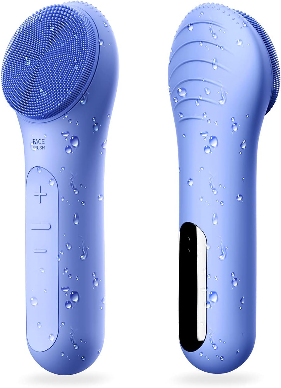 NågraCoola CLIE Facial Cleansing Brush, Waterproof and Rechargeable Face Scrub Brush for Men & Women, Cleansing, Exfoliating and Massaging, Electric Face Scrubber - Blue