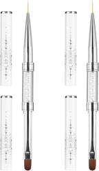 cobee 2 Pcs Double Ended French Tip Brush Hard Gel, Nail Builder Gel Brush, Brush Liner for Design Professional Nail Art