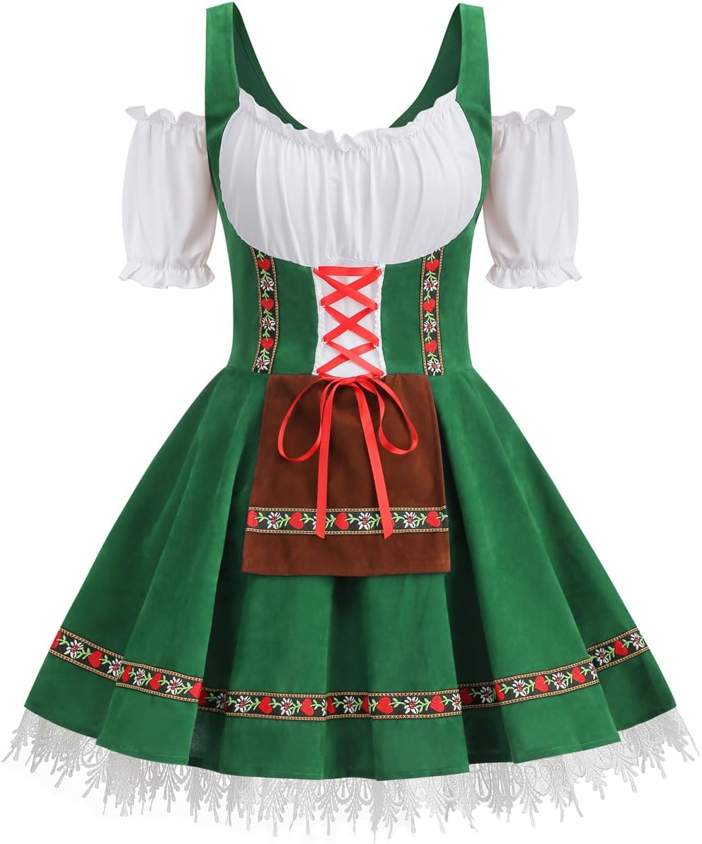 GRAJTCIN Womens Oktoberfest Costume, Velvet German Bavarian Dress for Halloween Carnival