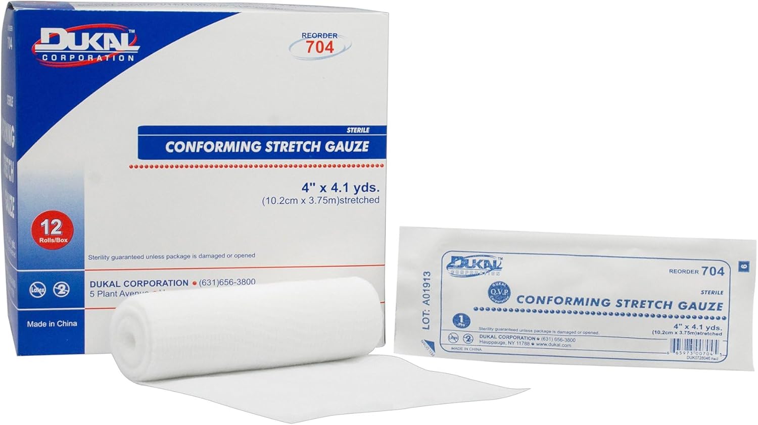 Dukal White Conforming Bandage Sterile 4" x 4-1/10 Yd 704 12 per Bag