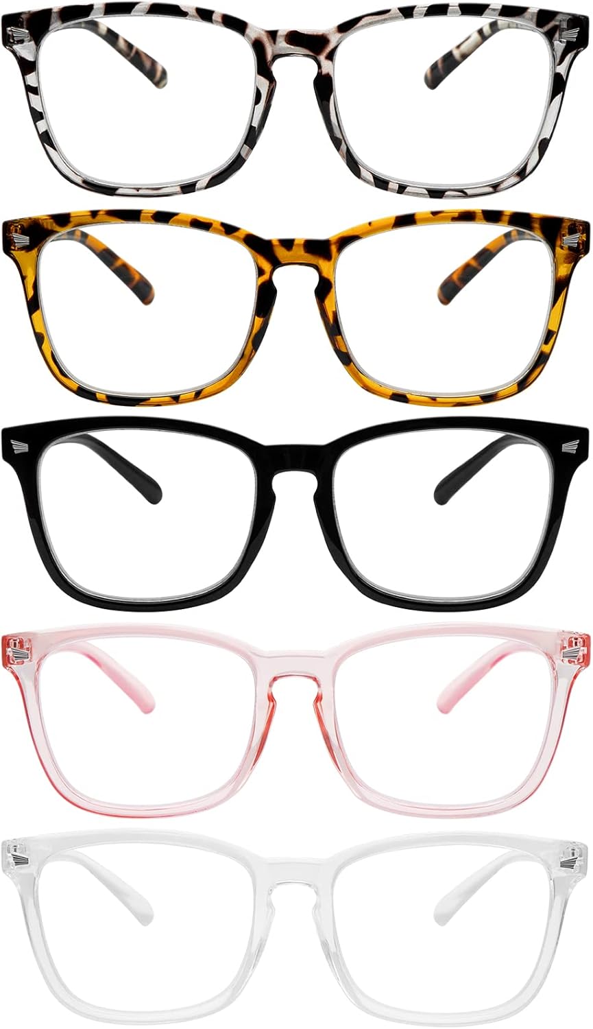 SIGVAN 5 Pack Blue Light Blocking Reading Glasses Fashion Square Computer Readers for Women Men, Anti UV Ray Nerd Eyeglasses (5 Mix, 1.5)