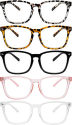 SIGVAN 5 Pack Blue Light Blocking Reading Glasses Fashion Square Computer Readers for Women Men, Anti UV Ray Nerd Eyeglasses (5 Mix, 1.5)
