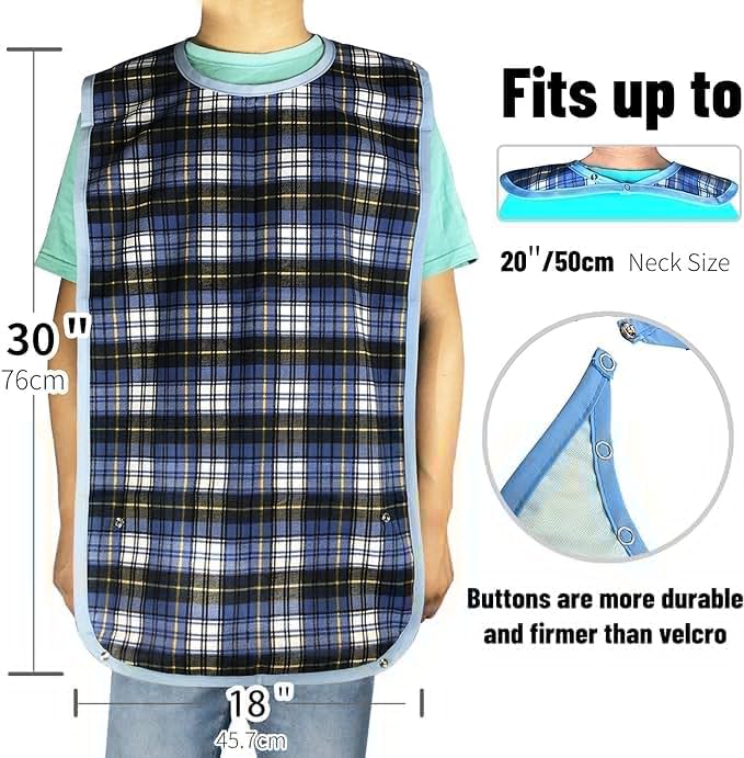 Adult Bibs for Eating,30" x 19.5"Large Feeding Adult Bibs,Reusable Washable Dining Clothing Protectors with Optional Crumb Catcher,Absorbent Apron for Seniors, Elderly or disabled(3 Pack)
