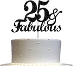 Fabulous & 25 Black Glitter Cake Topper, 25th Birthday Party Decorations Ideas, Premium Quality Decoration, Sturdy Doubled Sided Glitter, Acrylic Stick. Made in USA