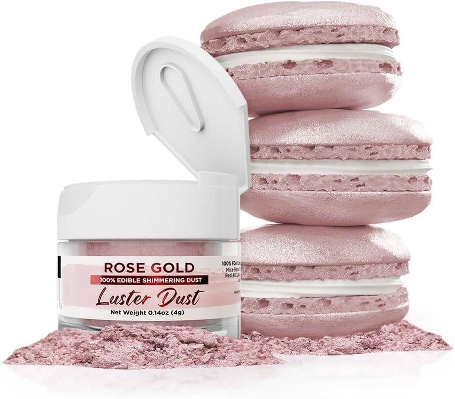 Luster Dust - Rose Gold (4g 1x Jar) | Edible Vegan Dust & Paint for Cake Decorating, Ice Cream, Desserts, Cocktails and Beverages by Bakell