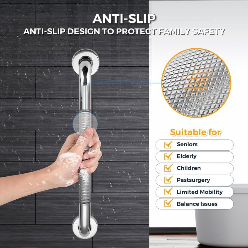 Grab Bars for Shower, 2 Pack 18-Inch Anti Slip Shower Handles for Elderly, Safety Shower Grab Bar, Stainless Steel Handicap Grab Bars for Bathroom (Polished Nickel 1" Diameter)