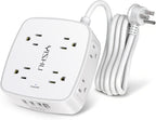 6 Ft Surge Protector Power Strip - 8 Widely Outlets with 4 USB Ports, 3 Side Outlet Extender with 6 Feet Extension Cord, Flat Plug, Wall Mount, Desk USB Charging Station, ETL,White