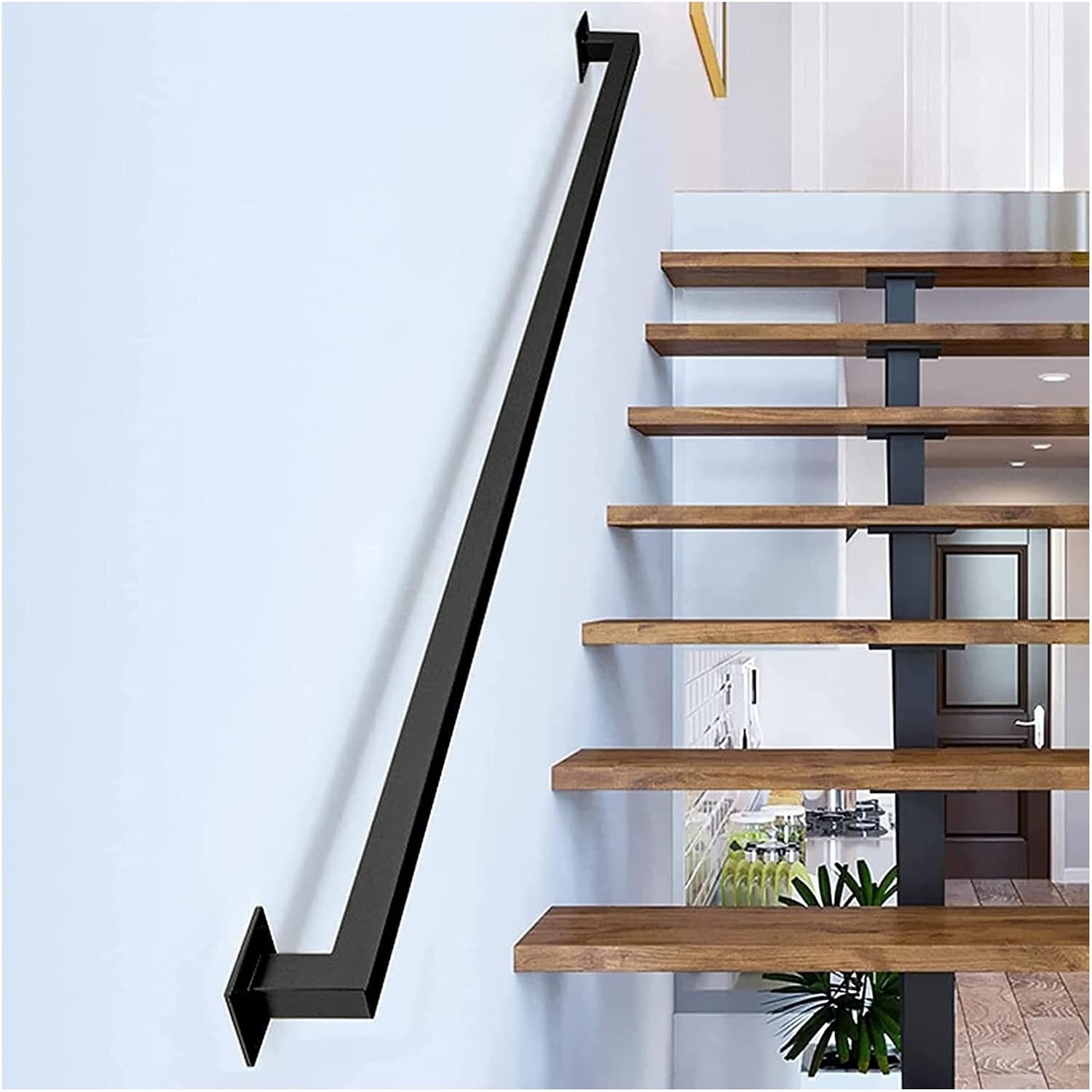 Metal Industrial Pipe Stair Handrail, 1ft-20ft Staircase Handrail, Black Galvanized Industrial Pipe Railing Indoor&Outdoor Stair Railing/Safety Handle with Wall Mount Support(2ft/60cm)