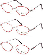 LUFF 3 Pack Reading Glasses for Women Blue Light Blocking Computer Readers Stylish Oval Metal Wire Frame Eyeglasses