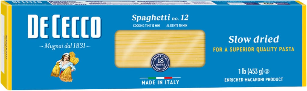 De Cecco Spaghetti No. 12 Pasta, 16 Oz, Authentic, Slow Dried, Made with Durum Wheat, Versatile Pasta for Sauces & Recipes, Made in Italy
